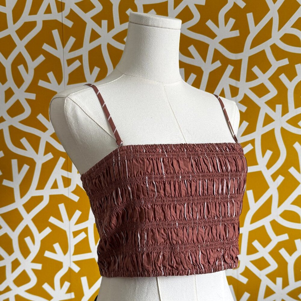NWT Target New Day Ruched Brown White Cropped Tube Top with Straps/Strapless - S